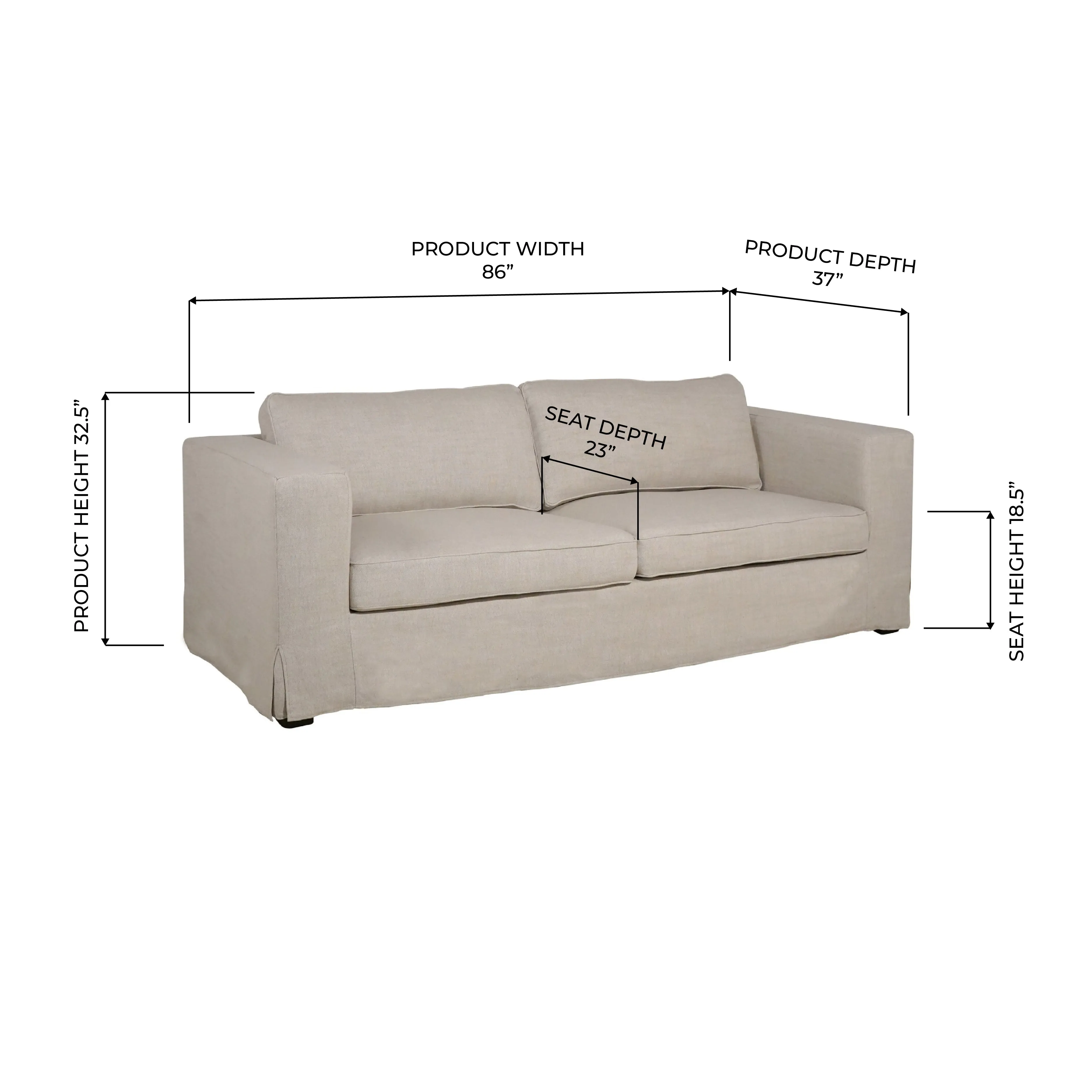 Denver 86" Natural Linen Slipcover Sofa