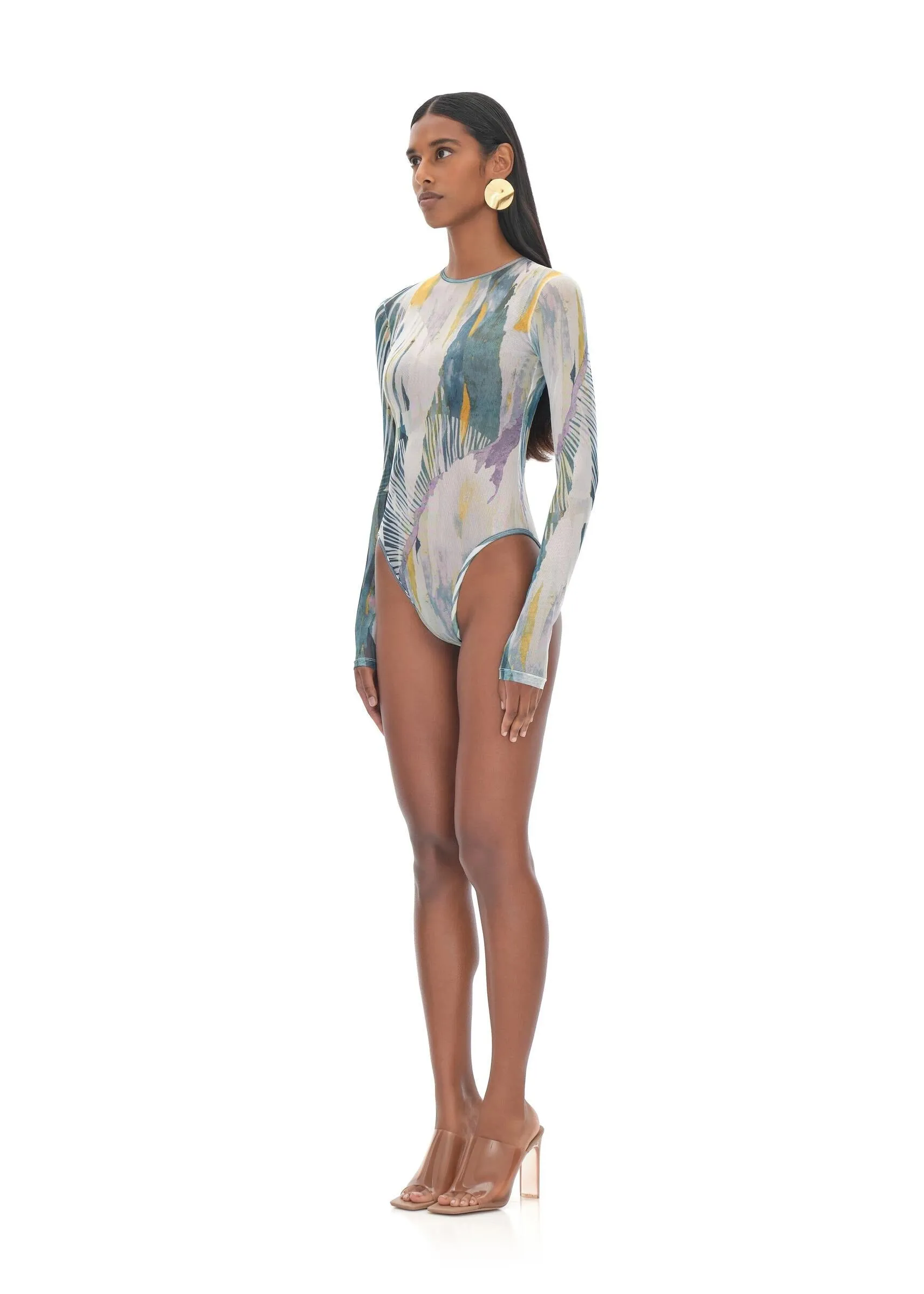 Elle Abstract Bark Mesh Leotard