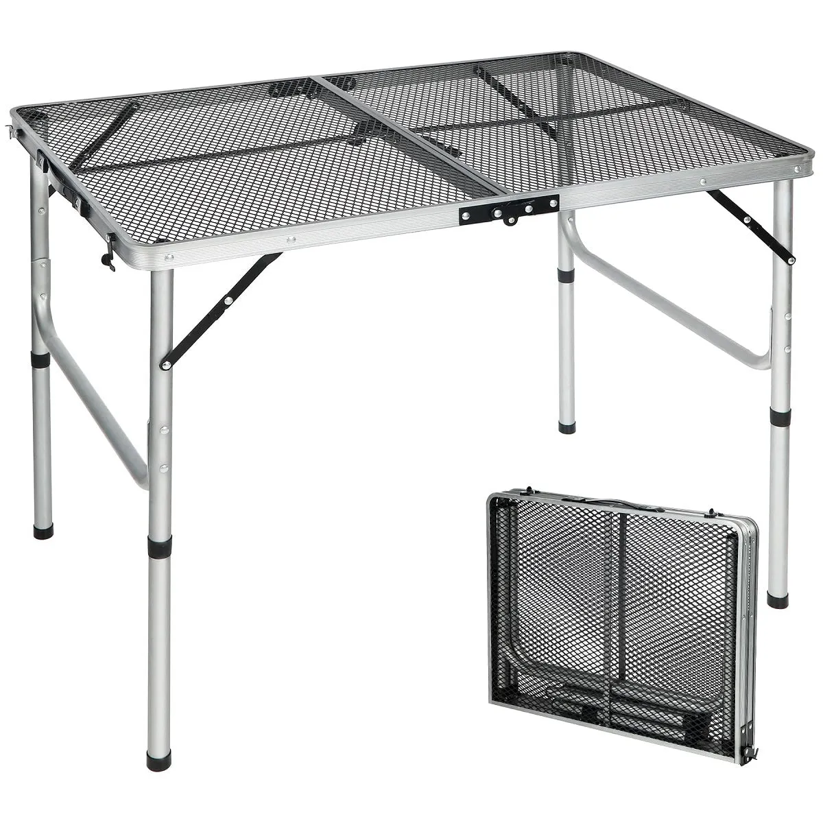 Folding Grill Table for Outside with Adjustable Height Legs