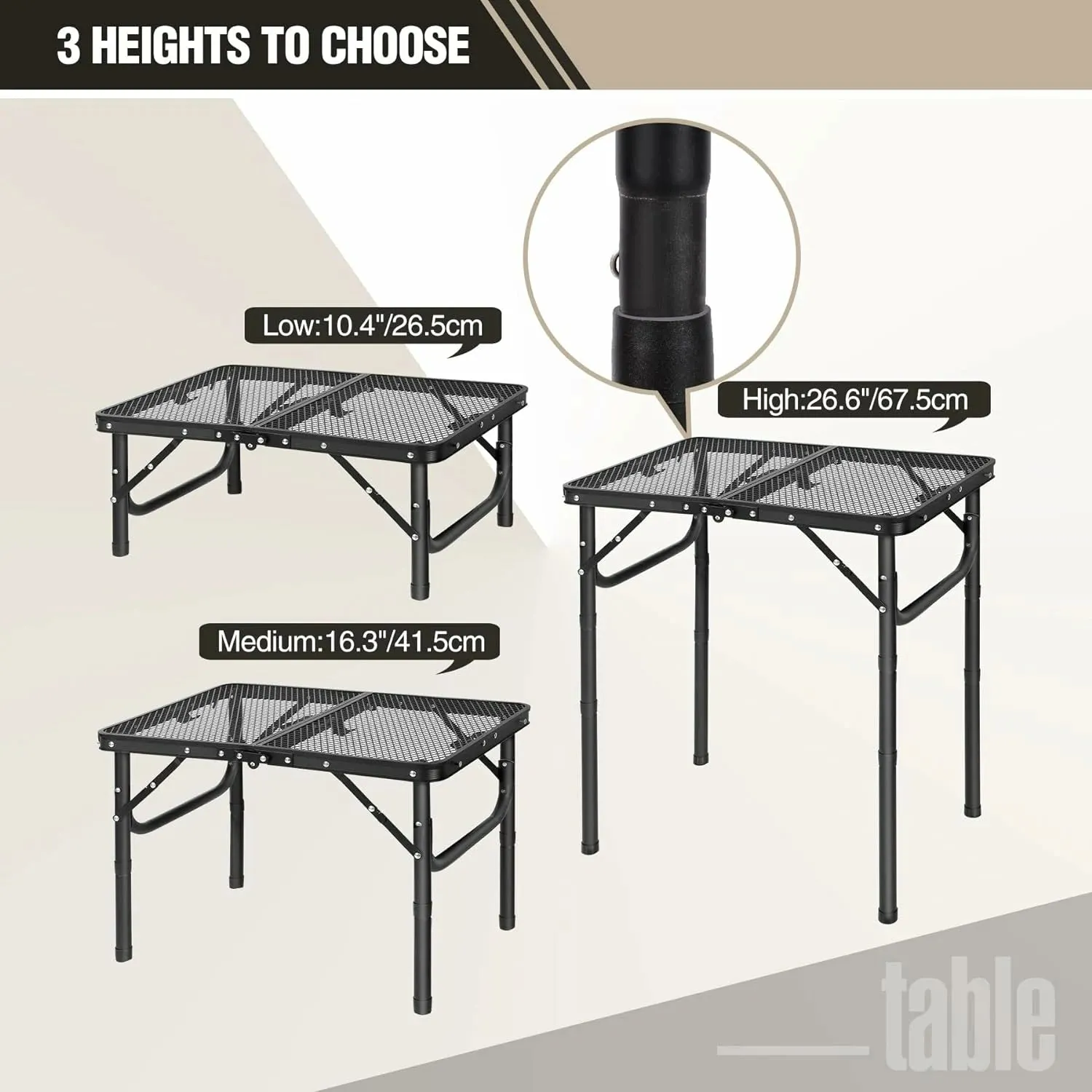 Folding Grill Table for Outside with Adjustable Height Legs