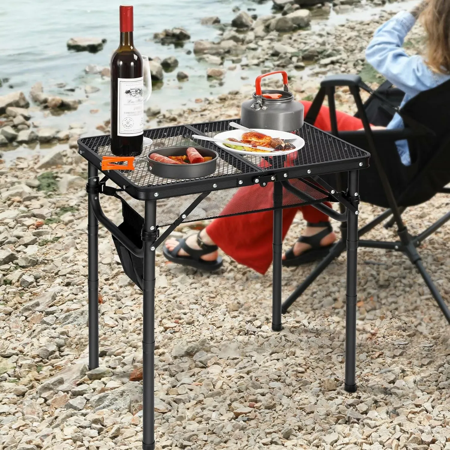 Folding Grill Table for Outside with Adjustable Height Legs