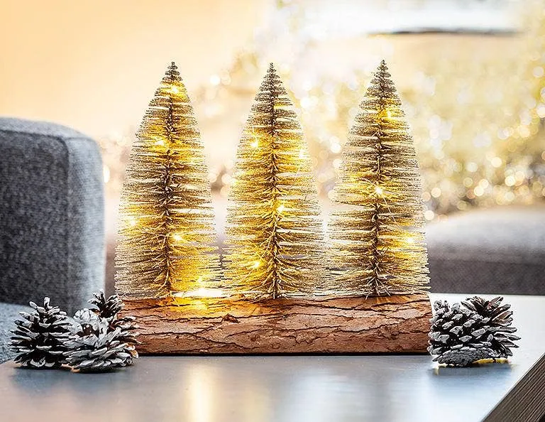 Glitter LED Tree on Log Base-Champagne-8.5"L