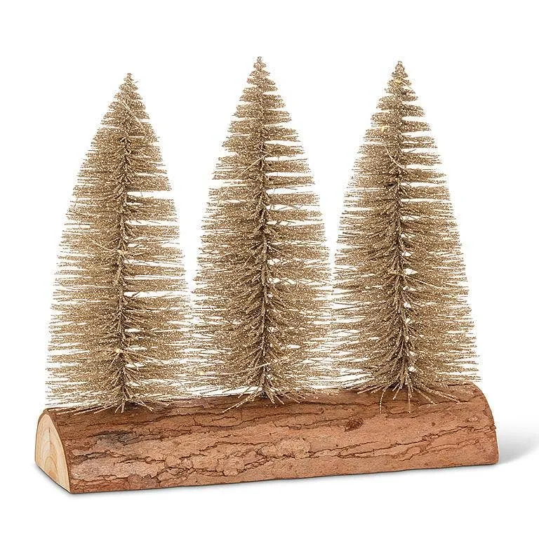 Glitter LED Tree on Log Base-Champagne-8.5"L