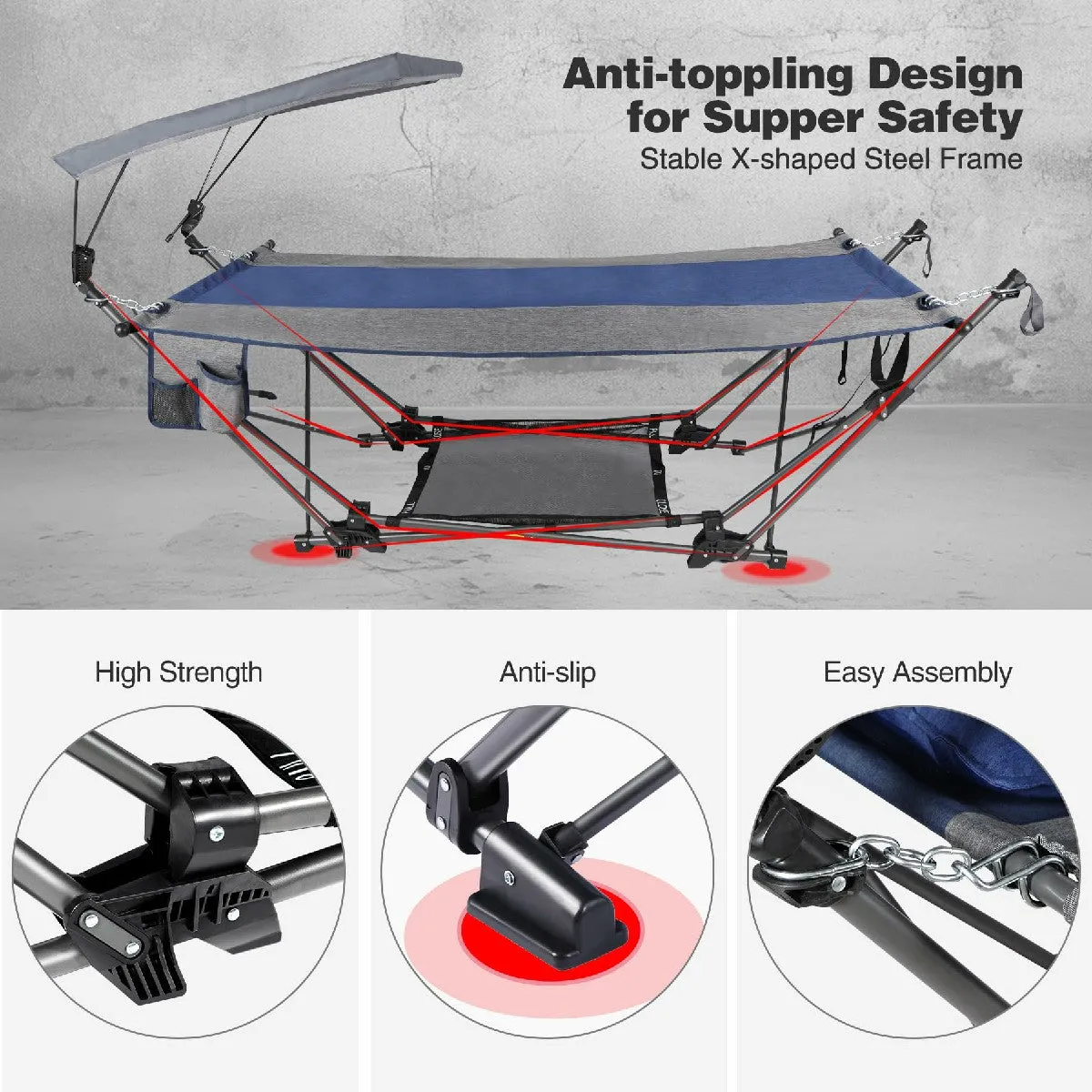 Portable Folding Hammock with Removable Canopy and Pillow