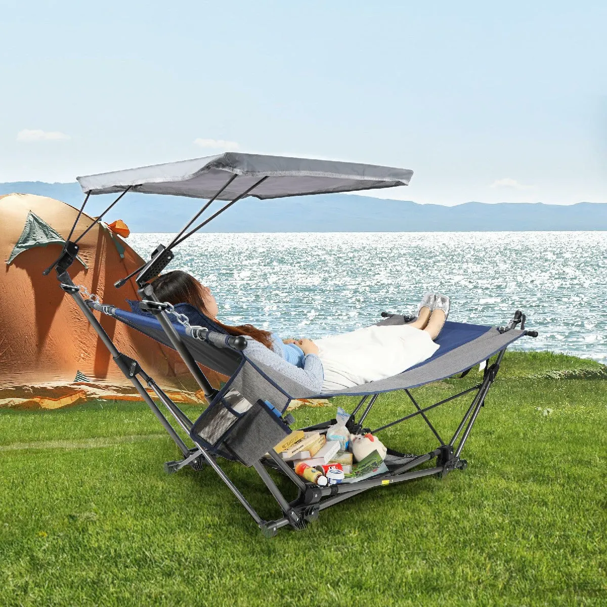 Portable Folding Hammock with Removable Canopy and Pillow