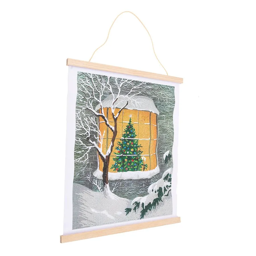 "Christmas Tree Cottage" Crystal Art Scroll Kit