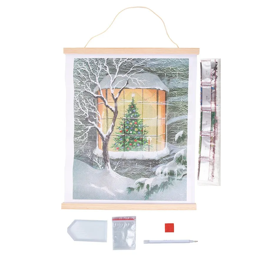 "Christmas Tree Cottage" Crystal Art Scroll Kit