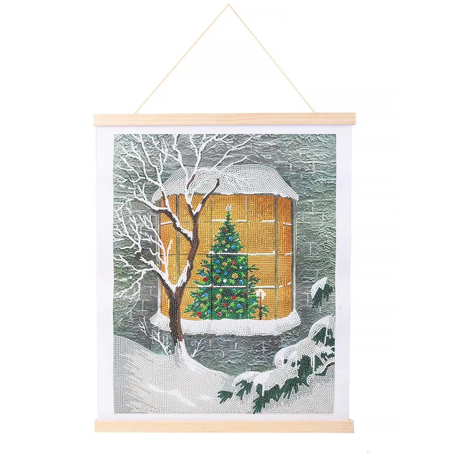 "Christmas Tree Cottage" Crystal Art Scroll Kit