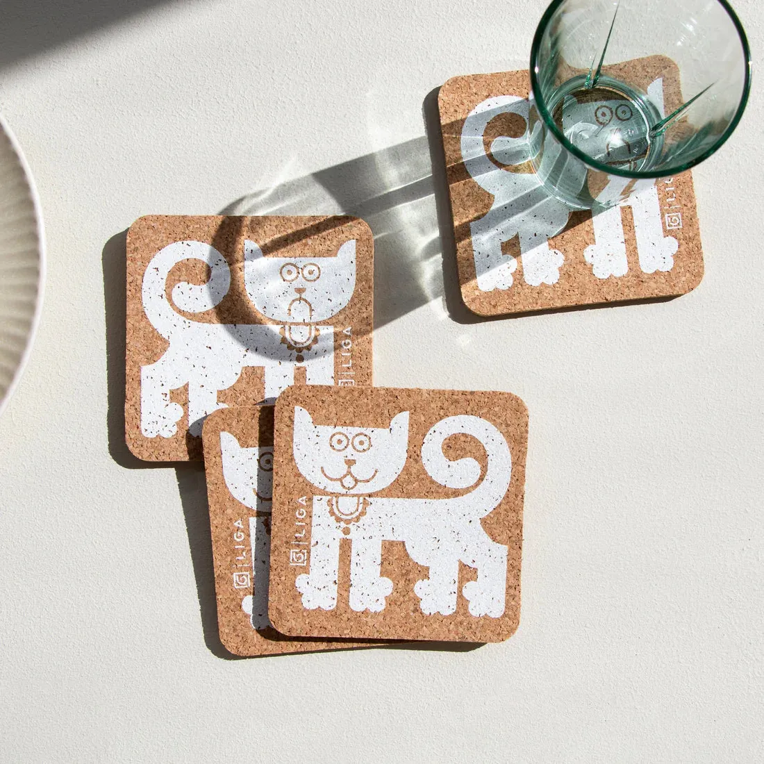 Set of 4 Hornsea Happy Sad Cat Coasters