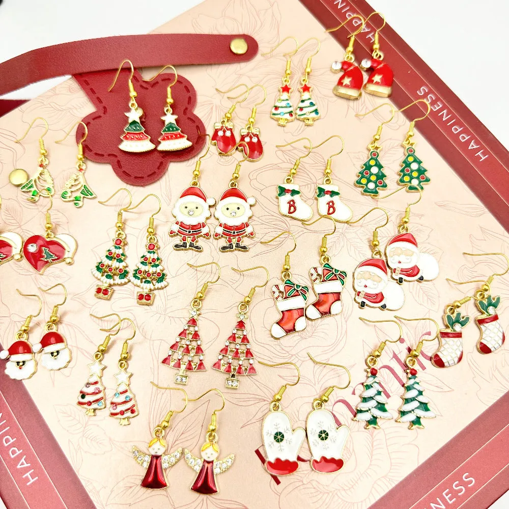 Wallesar Santa Claus Christmas Tree Cartoon Earrings