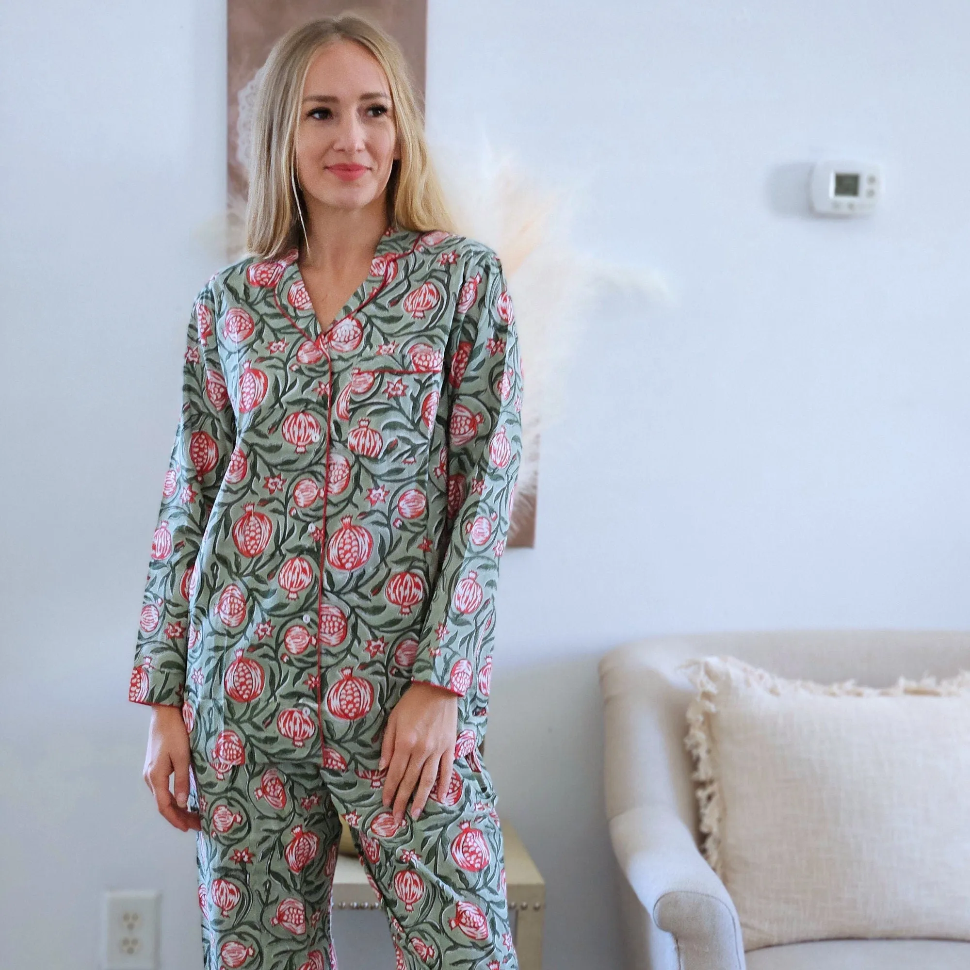 Women's Pajamas set, Nightwear, Cotton Pyjamas with pocket, Cute gift for girlfriend, Gift for her