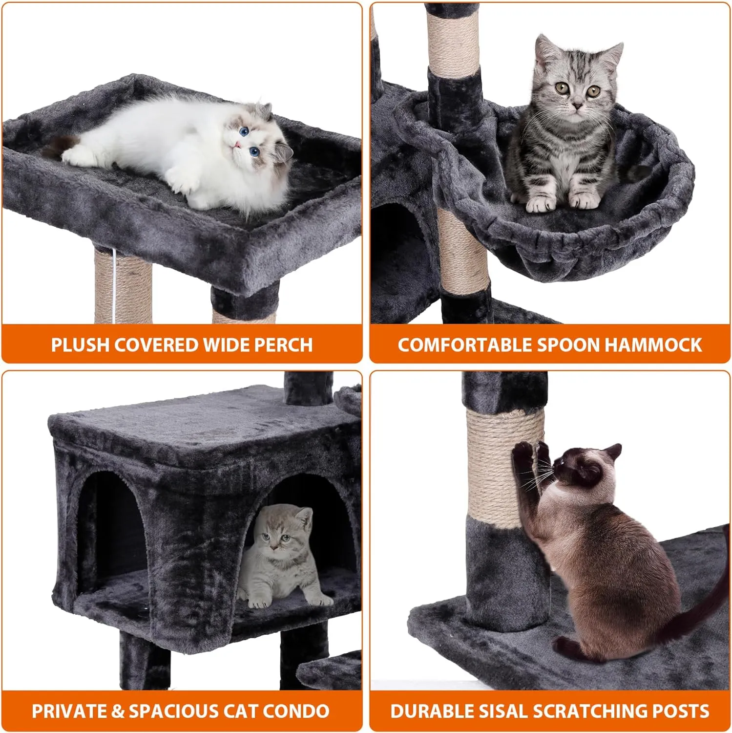 ZENY™ 35.5 Inch Cat Tree for Indoor Cats, Multi-Level Cat Condo Tower with Large Top Perch, Hammock and Scratching Posts, Dark Grey