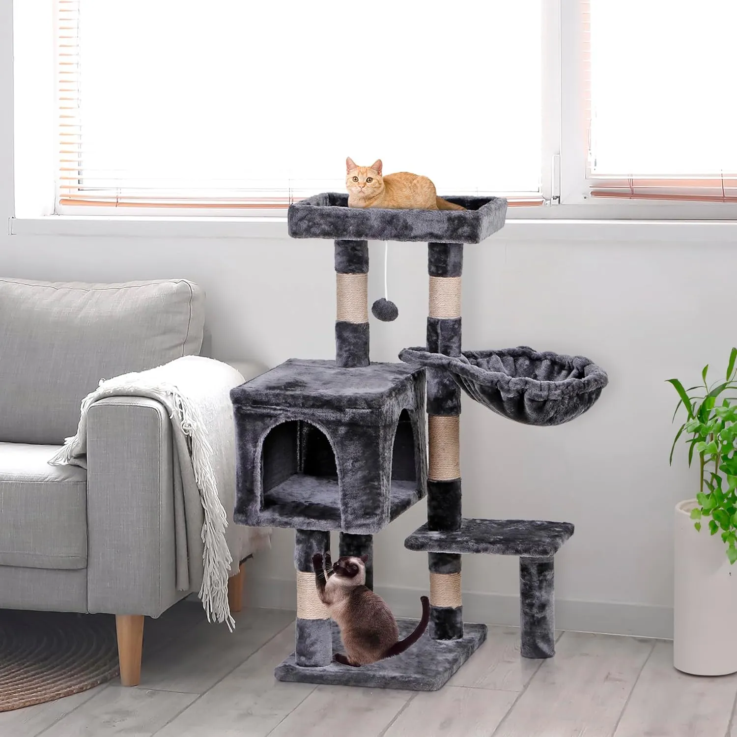 ZENY™ 35.5 Inch Cat Tree for Indoor Cats, Multi-Level Cat Condo Tower with Large Top Perch, Hammock and Scratching Posts, Dark Grey