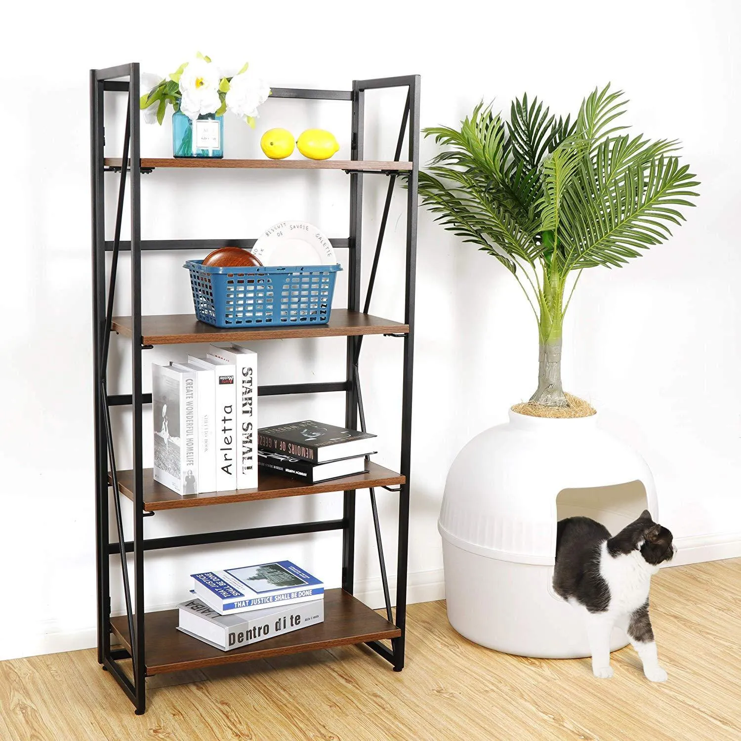 ZENY™ Folding-Bookshelf Storage Shelves 4 Tiers Bookcase Home Office Cabinet Industrial Standing Racks Study Organizer