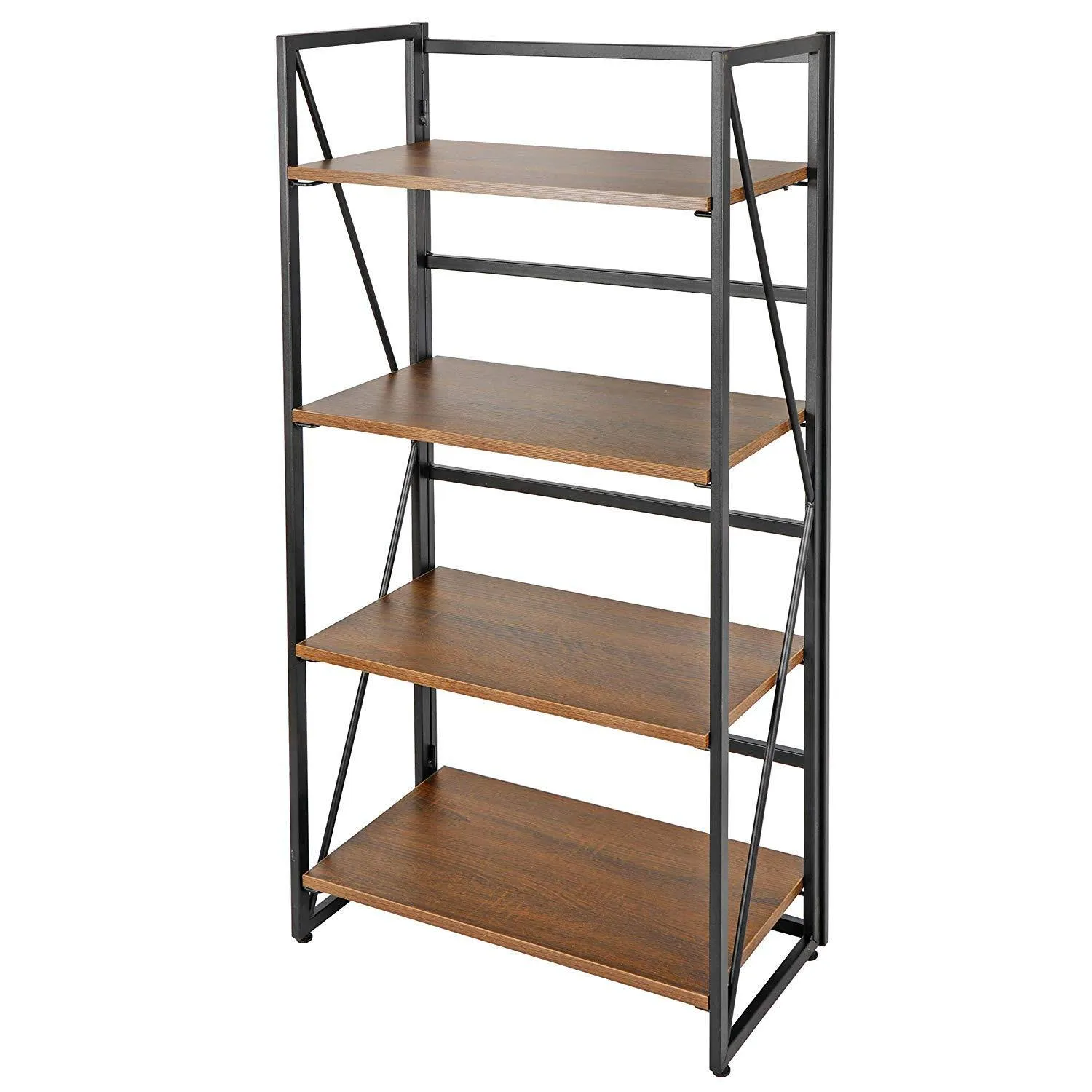 ZENY™ Folding-Bookshelf Storage Shelves 4 Tiers Bookcase Home Office Cabinet Industrial Standing Racks Study Organizer