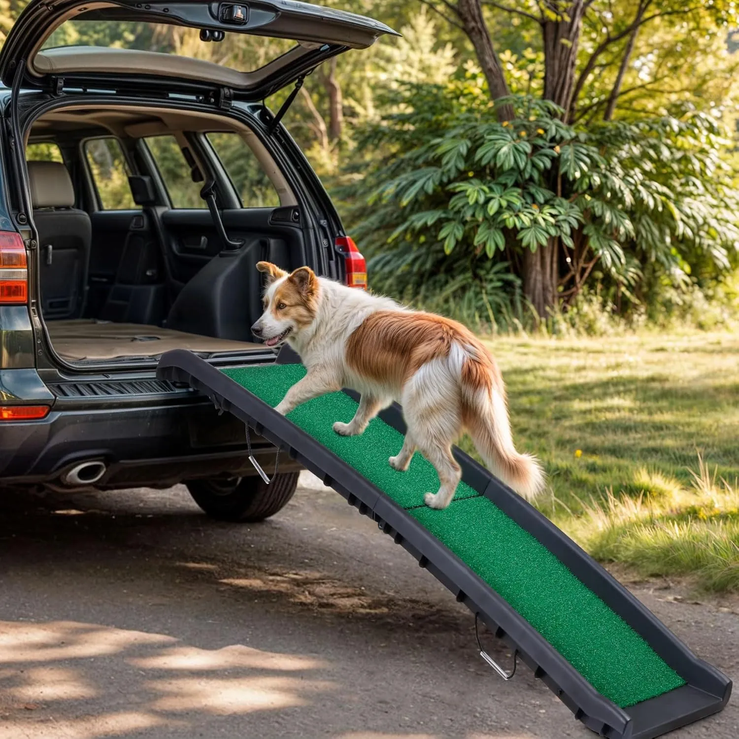 ZENY™ Folding Dog Ramp for Car Truck SUVs 61 Inches Pet Ramp with Grass Padded for Large Dogs Non Slip with Raised Siderails